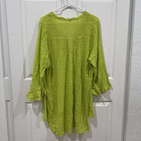 Women’s Free People One Green Bright Poppy Ruffled Collar Small S Blouse Shirt - Picture 5 of 10